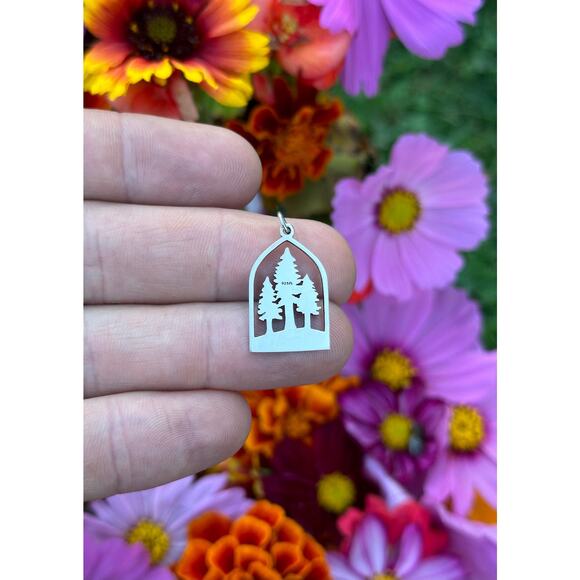 Sterling Silver Dimensional Pine Tree Forrest Charm - Picture 4 of 5